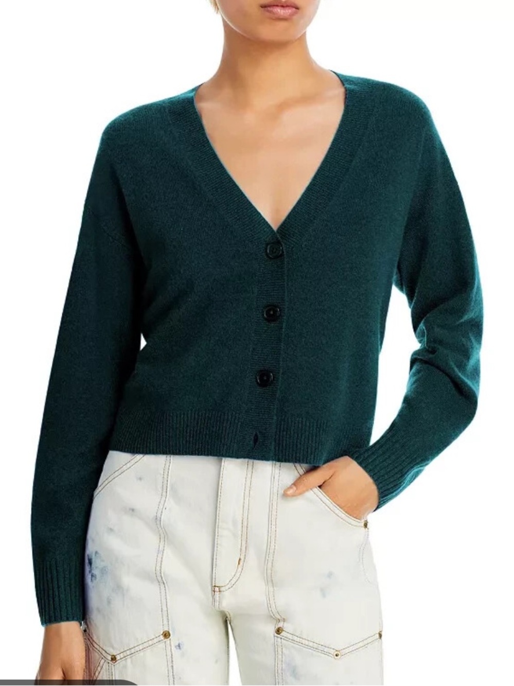 Bloomingdale’s Aqua Cashmere Cardigan Hunter Green Large
